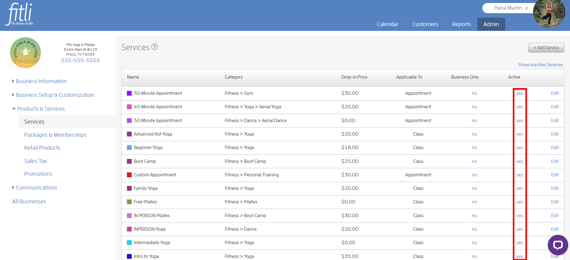 How to de-activate / re-activate a service — screenshot 2