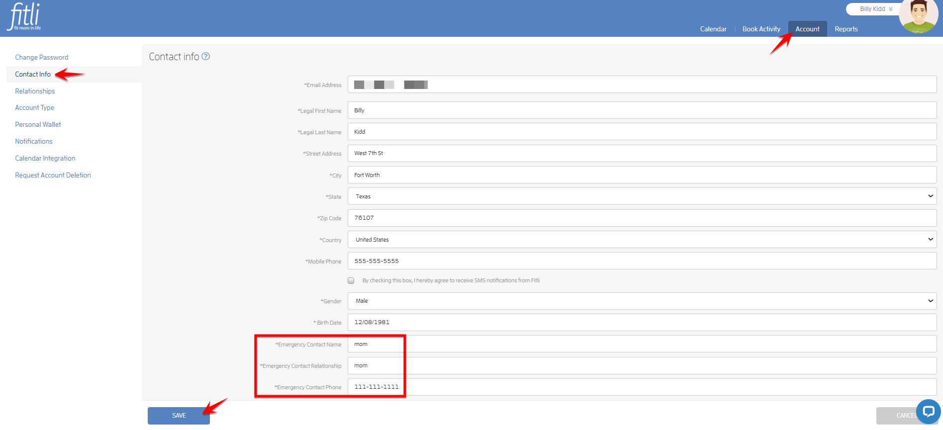 Adding/Updating Emergency Contact Information — screenshot 2