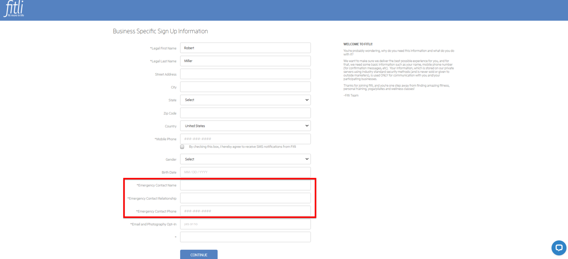 Adding/Updating Emergency Contact Information — screenshot 1