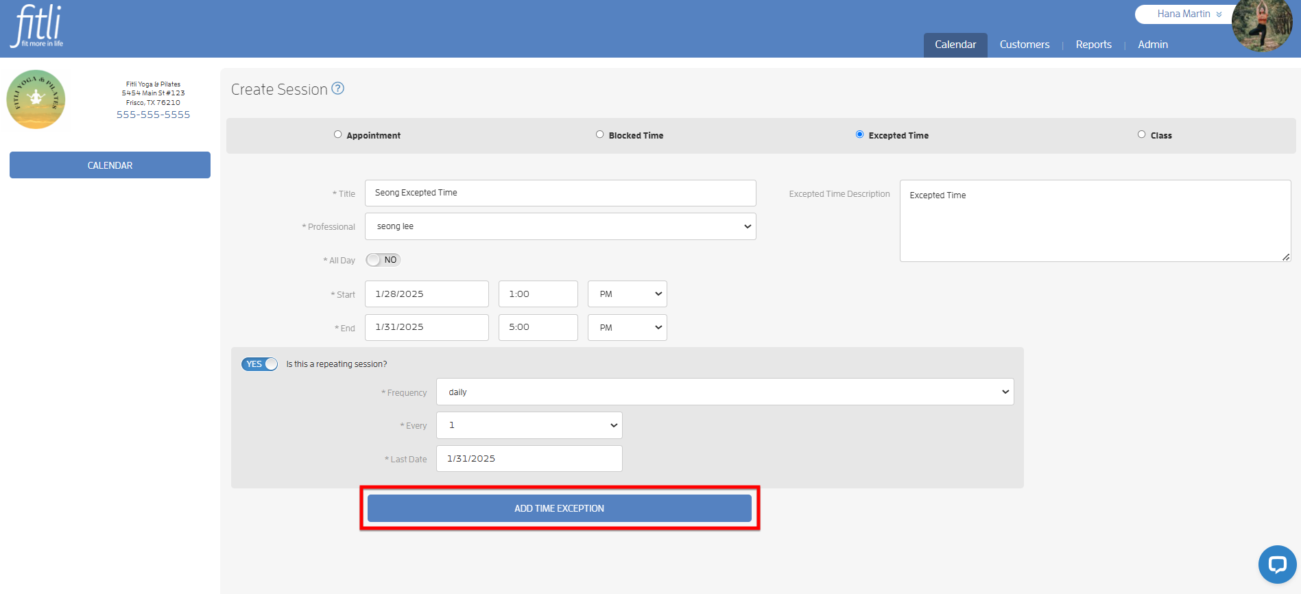 How to Schedule Excepted Times for your Professionals? — screenshot 6