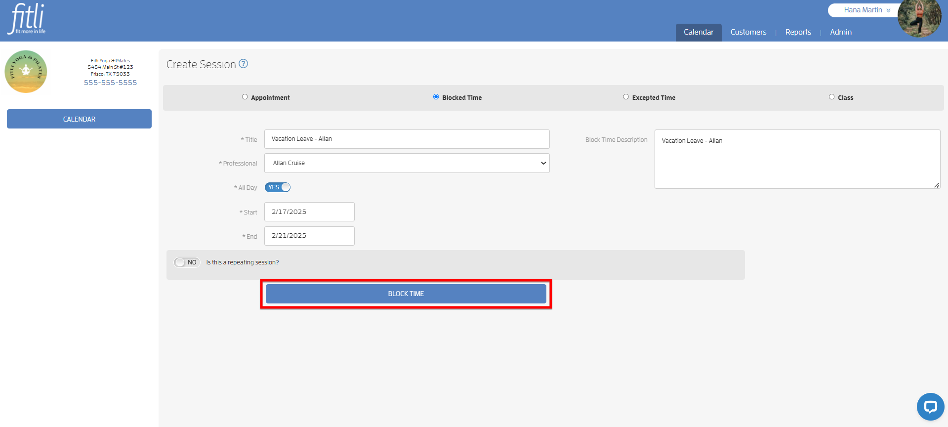 How do I create a 'blocked time' event on my calendar? I want to be unavailable for a certain period — screenshot 5