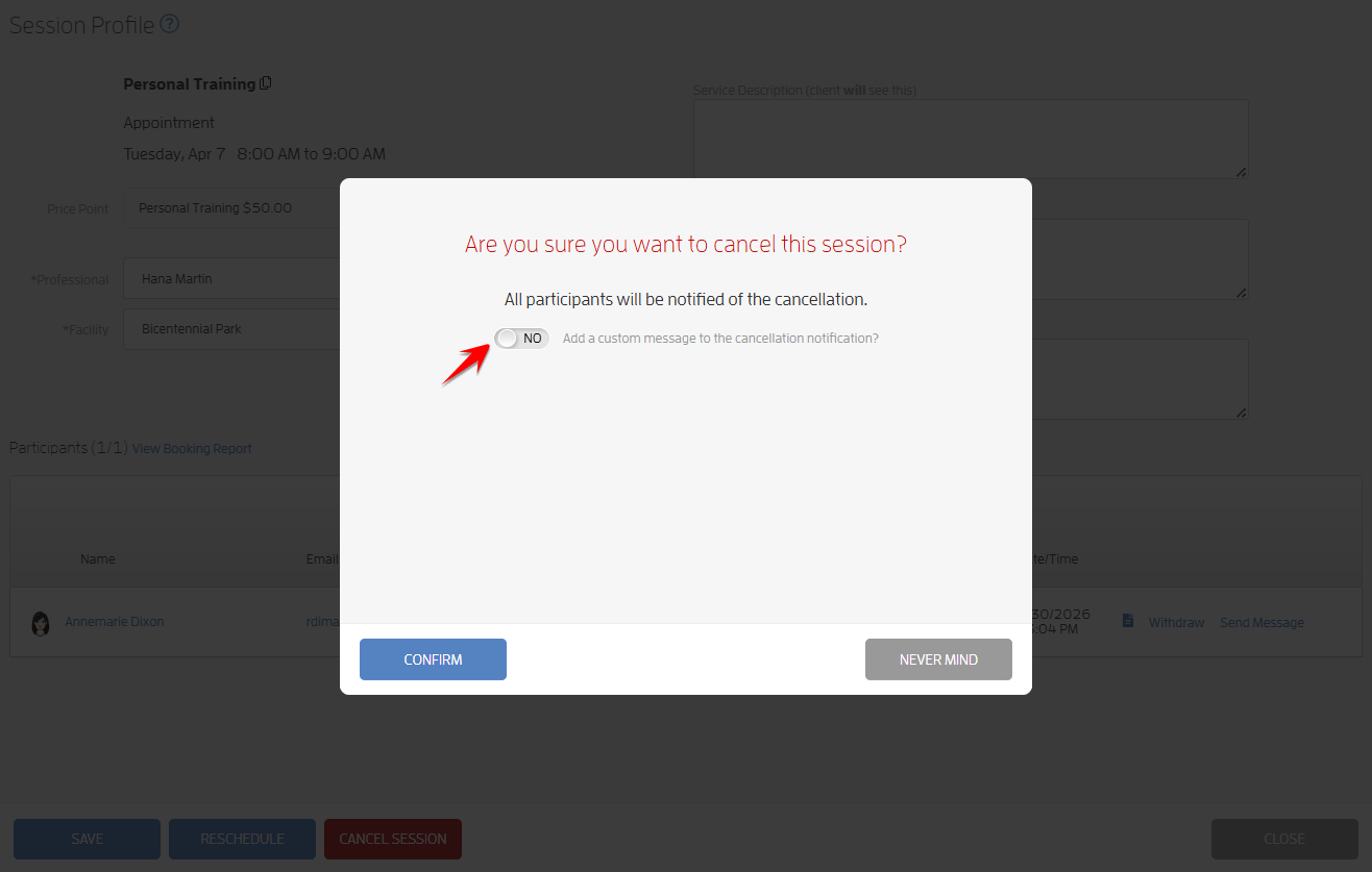 How to Add a Custom Message During Session Cancellation? — screenshot 11