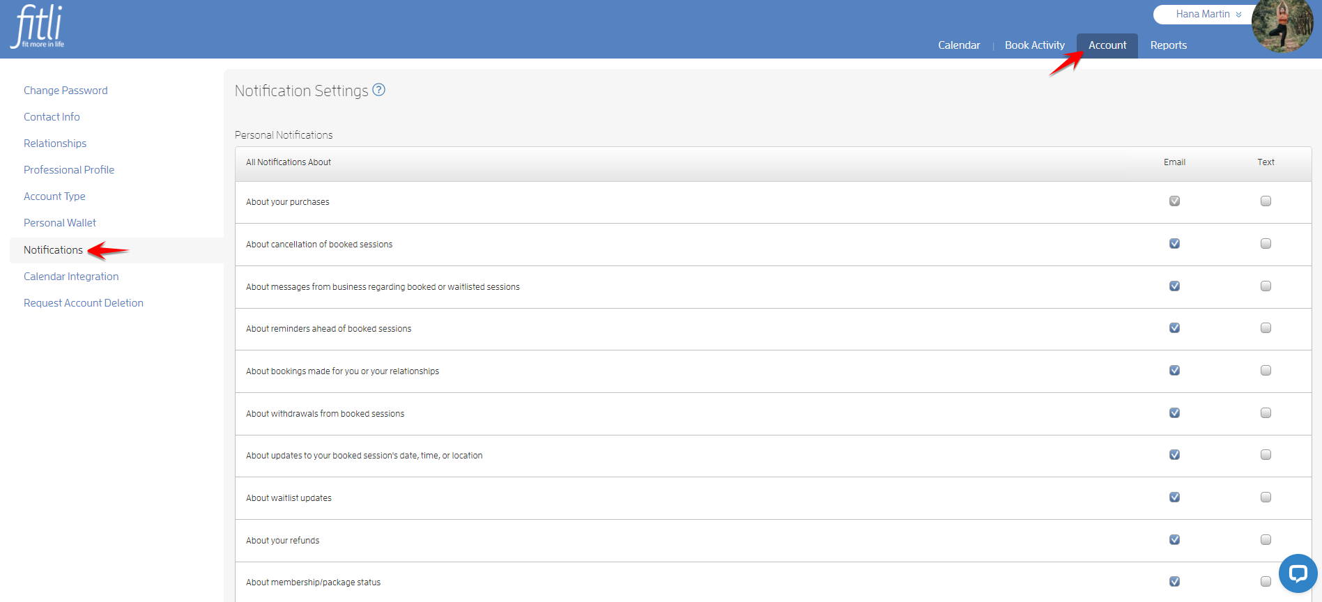 Professional Profile - Class, Appointment, and Session reminder notifications — screenshot 2