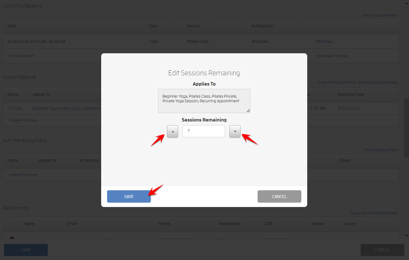 Session Adjustments and Expiration Dates — screenshot 3