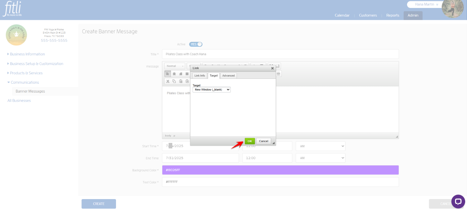 Create a Banner Message with a link for your Clients to Purchase or Book — screenshot 26
