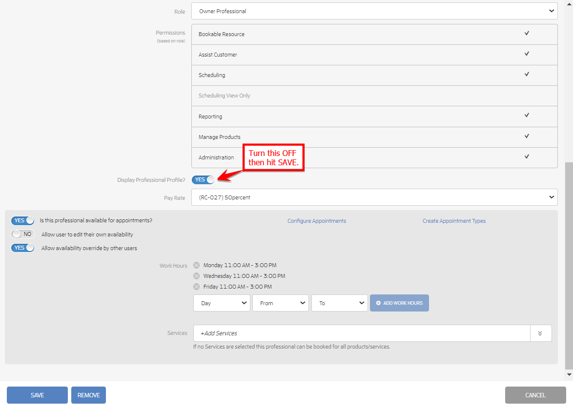 Display or Hide your Professionals' Profiles — screenshot 8