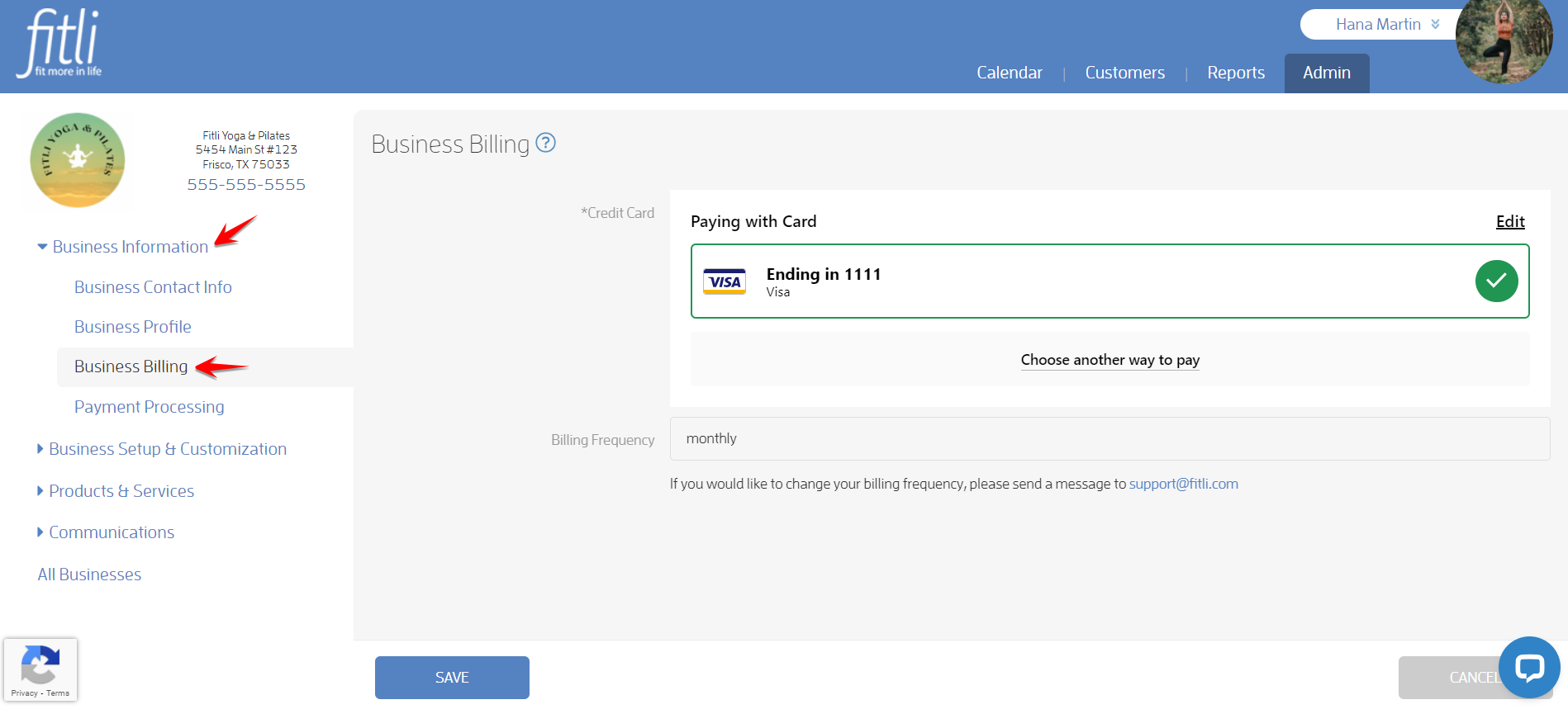 How do I update my business credit card on file with Fitli? — screenshot 2