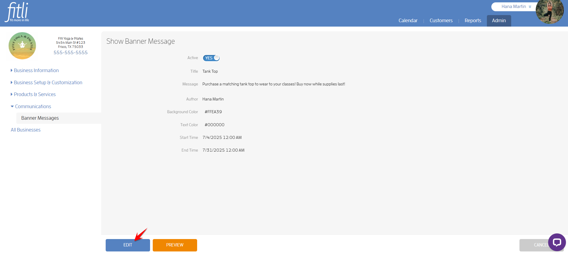 Create a Banner Message with a link for your Clients to Purchase or Book — screenshot 7