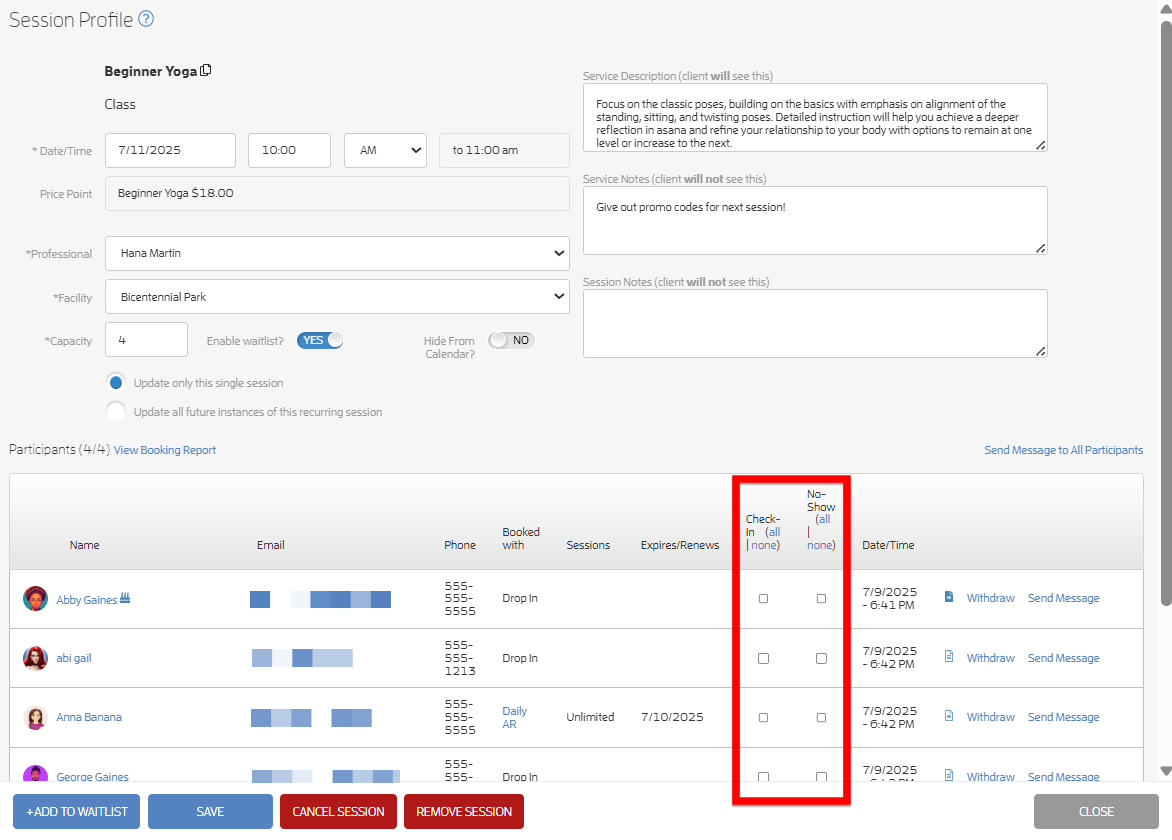 Session, Class or Appointment Profile: Things to know — screenshot 9