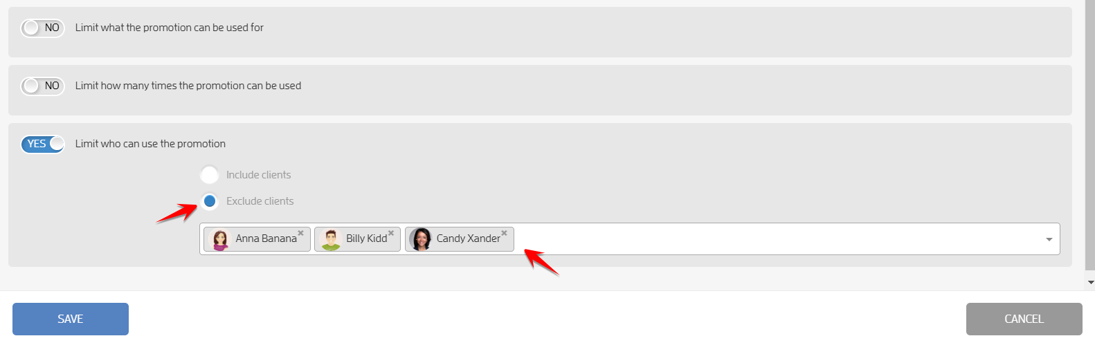 Promotions - Include or Exclude Clients — screenshot 5