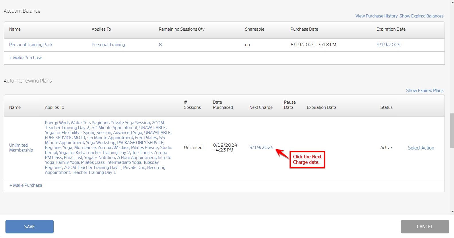 Set Client Renewal or Charge Date — screenshot 2