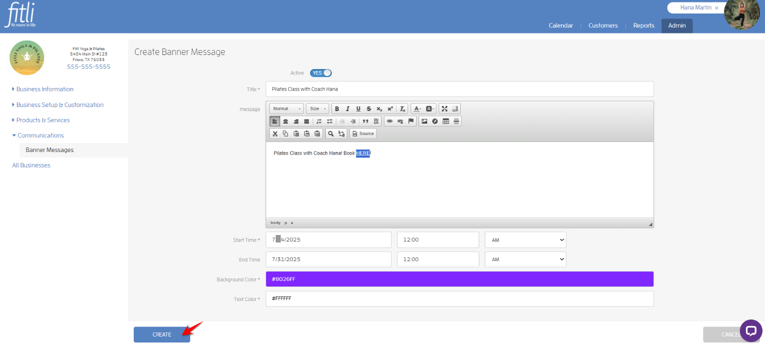Create a Banner Message with a link for your Clients to Purchase or Book — screenshot 27