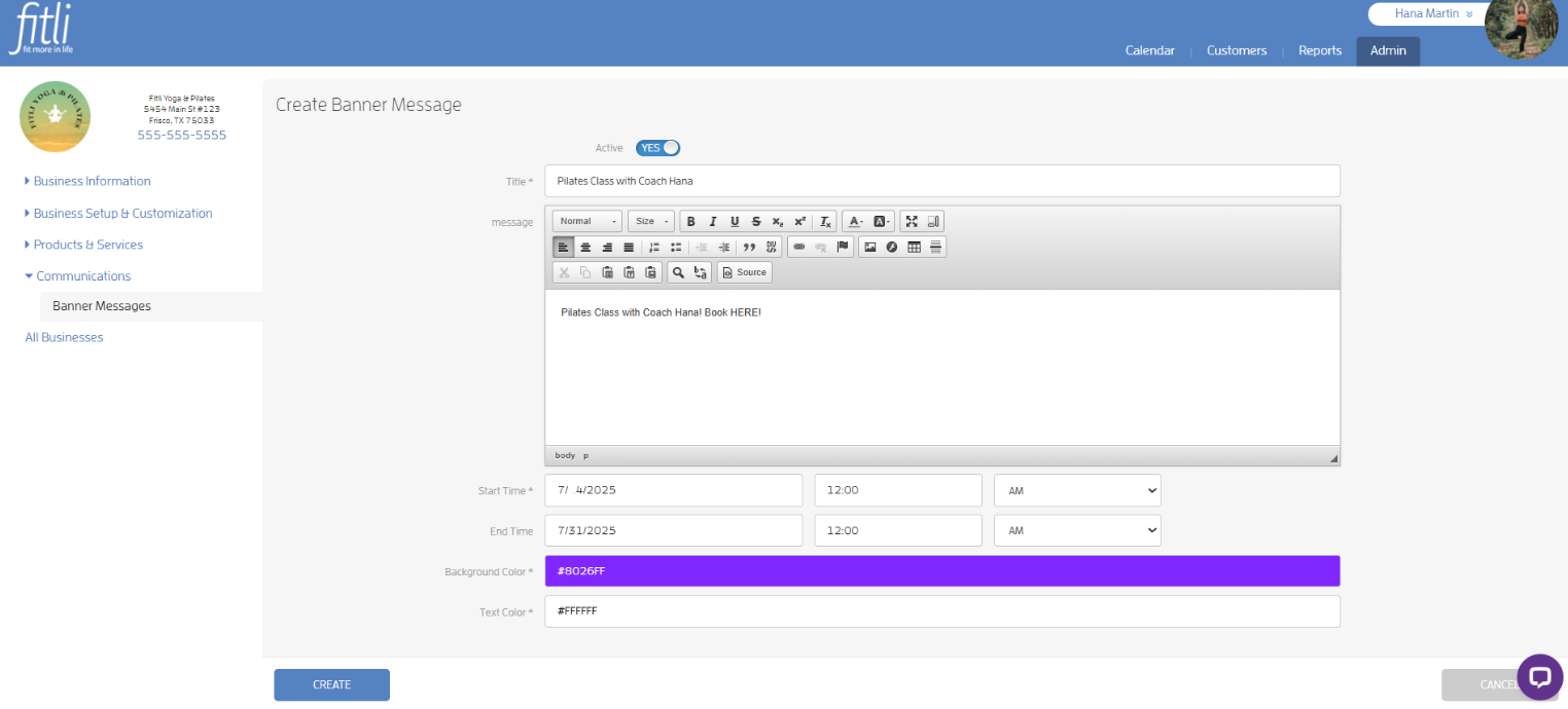 Create a Banner Message with a link for your Clients to Purchase or Book — screenshot 22