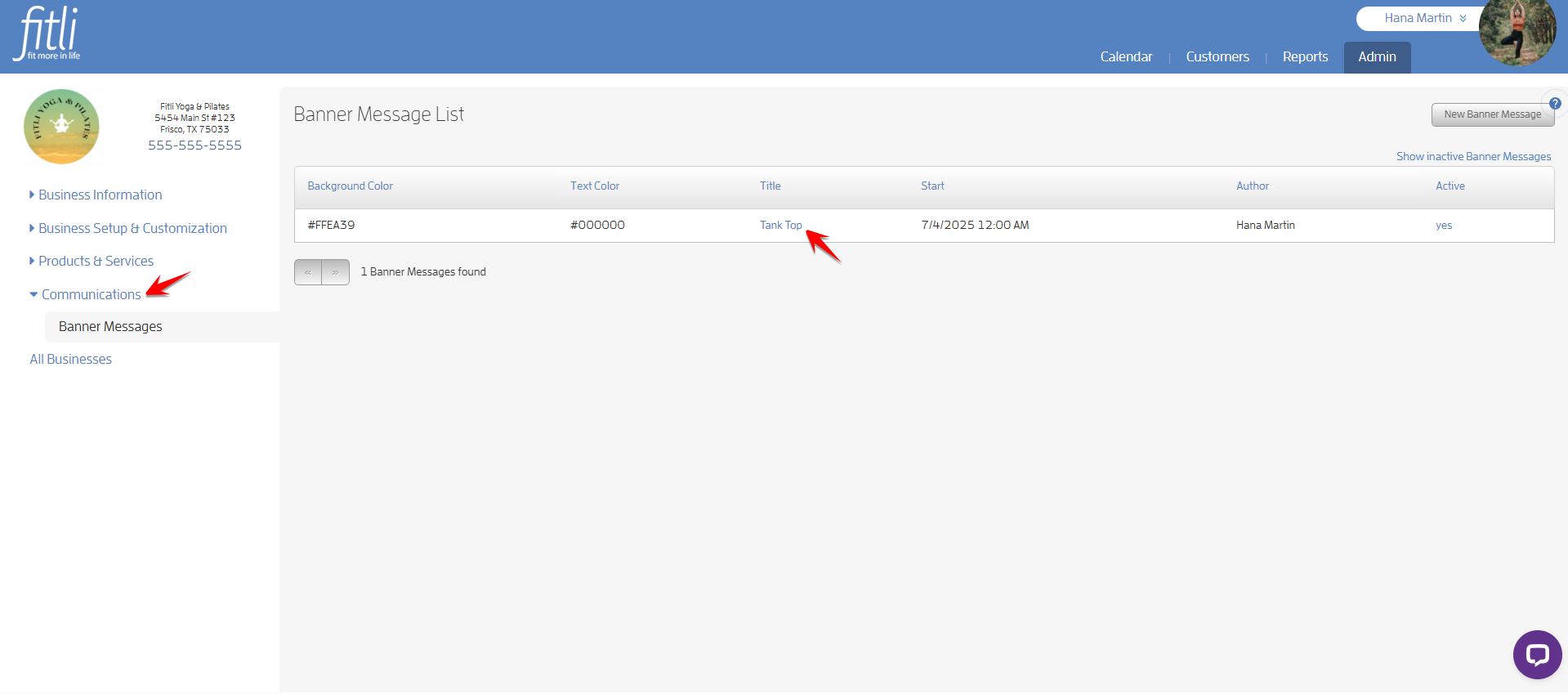 Create a Banner Message with a link for your Clients to Purchase or Book — screenshot 6