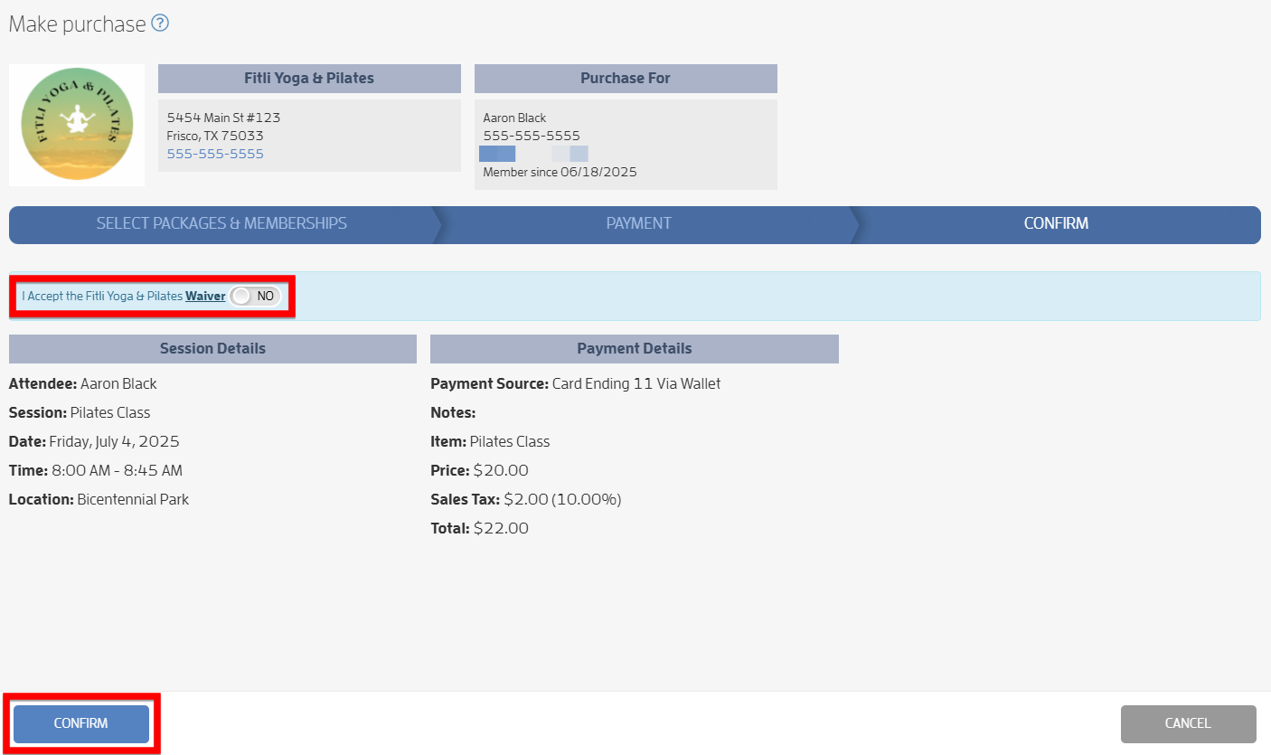 Step 6: Book a Customer Into a Class, Make a Purchase — screenshot 11