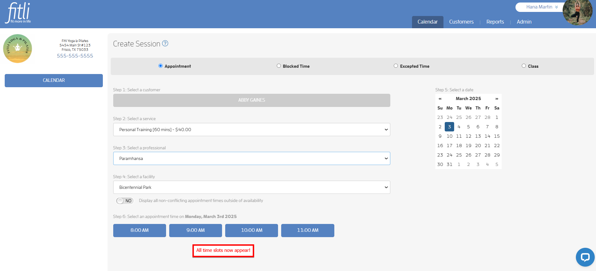 Why can't I book a specific time slot for a client's appointment with a trainer? — screenshot 5