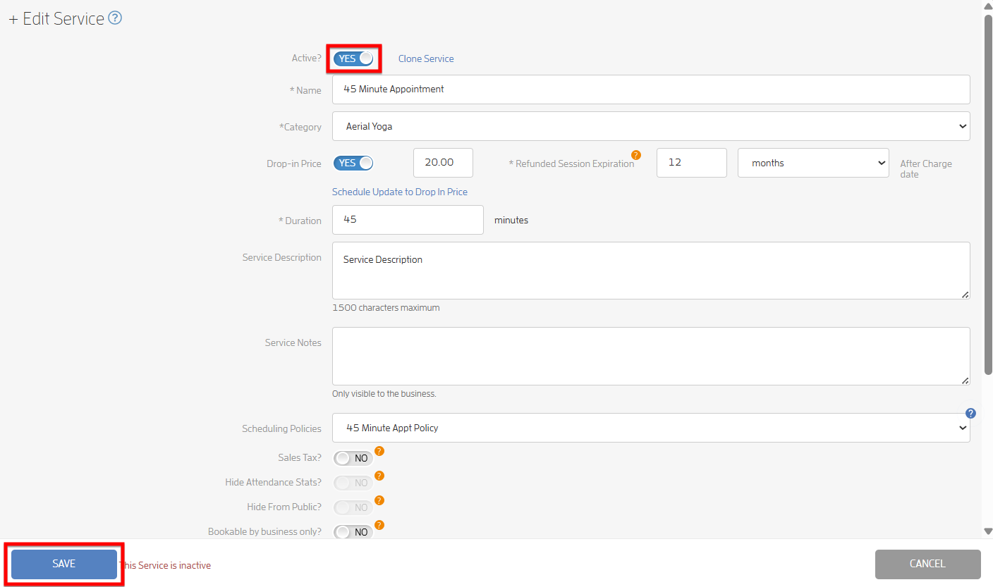How to de-activate / re-activate a service — screenshot 16