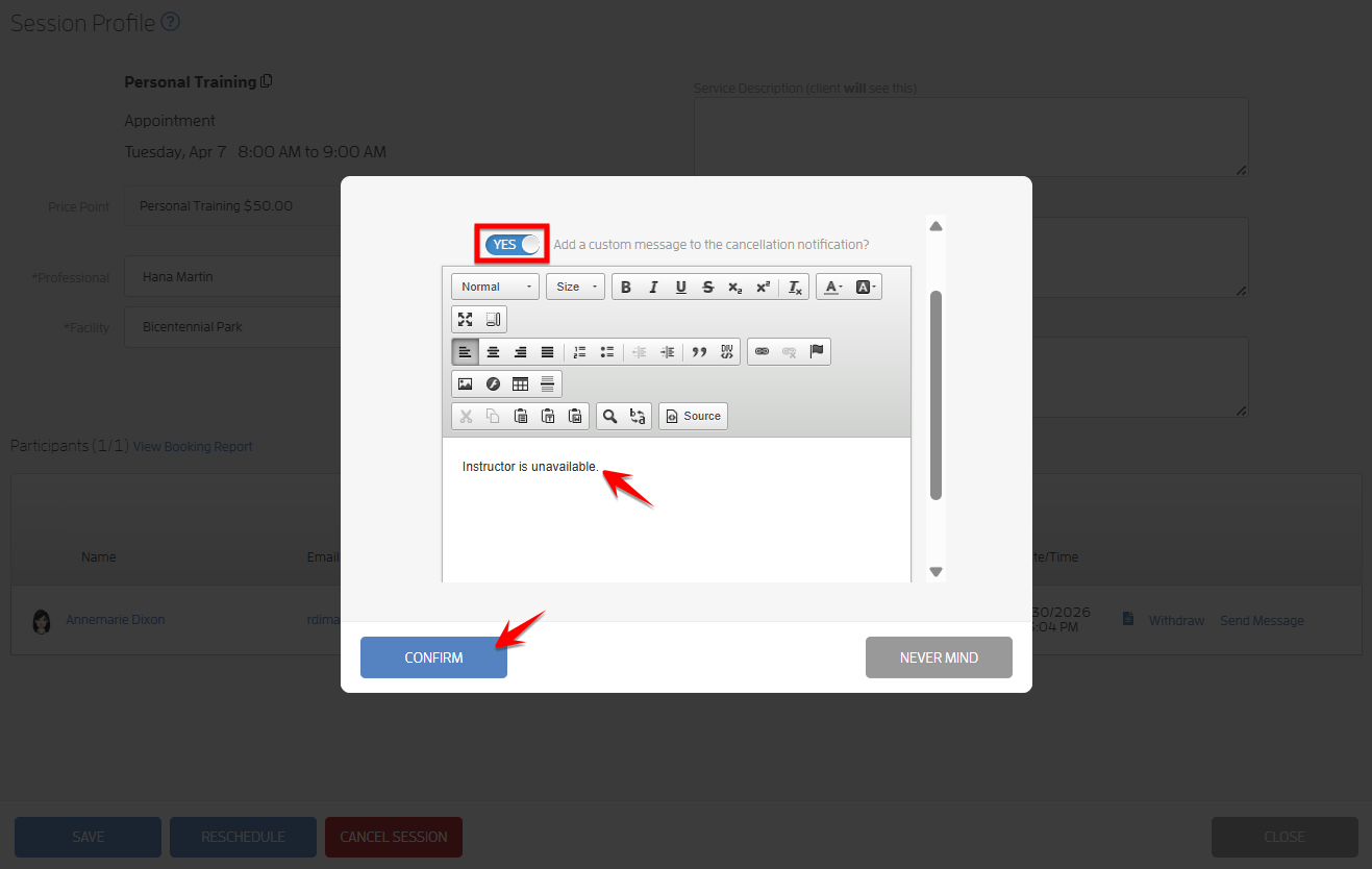 How to Add a Custom Message During Session Cancellation? — screenshot 12