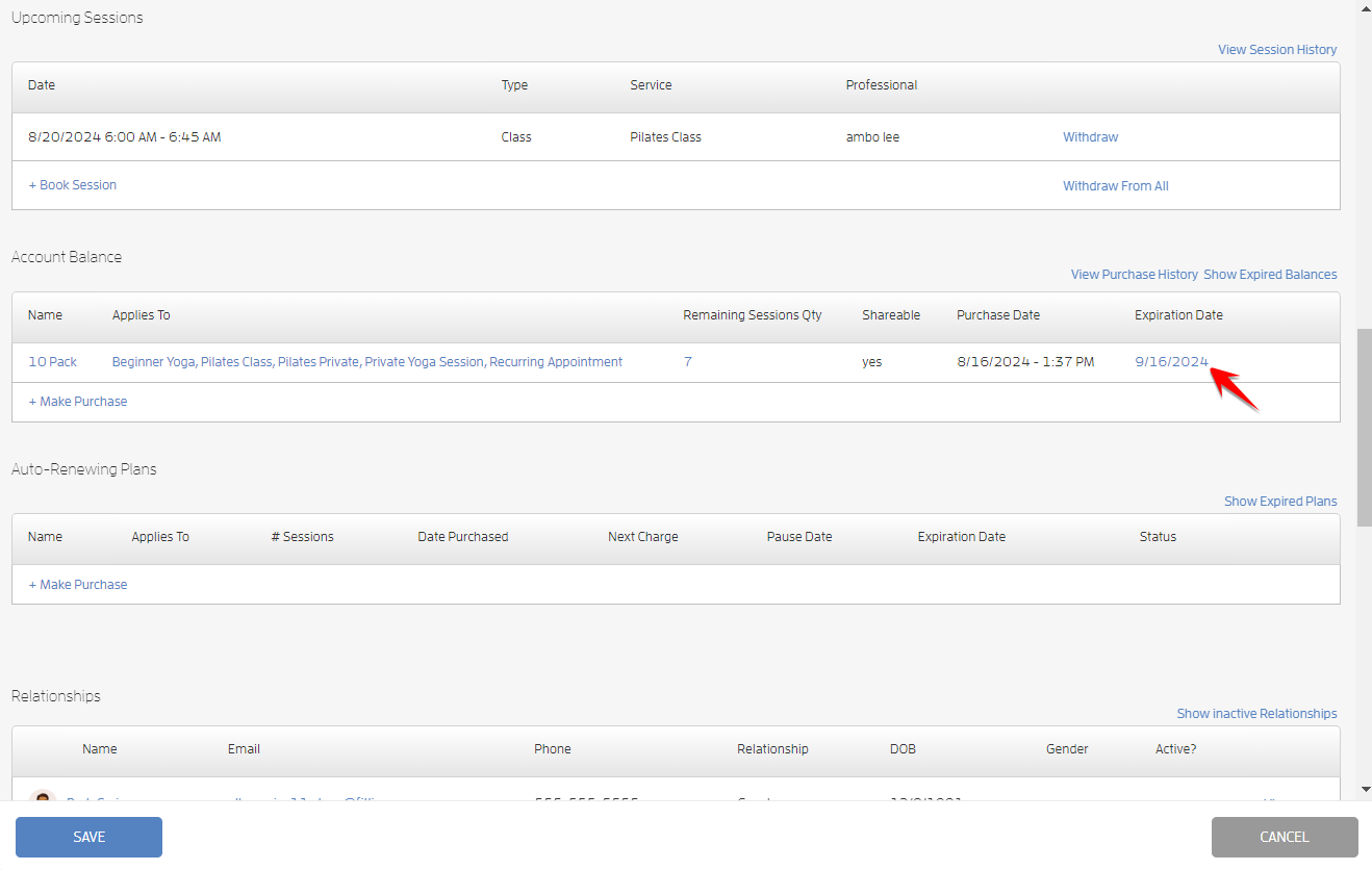 Session Adjustments and Expiration Dates — screenshot 4