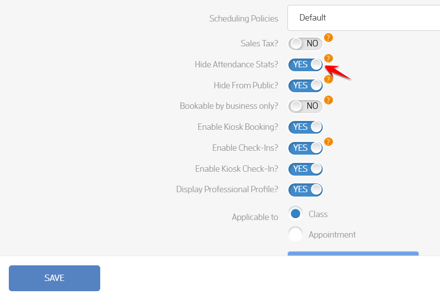 How to Hide Attendance Info for classes — screenshot 2