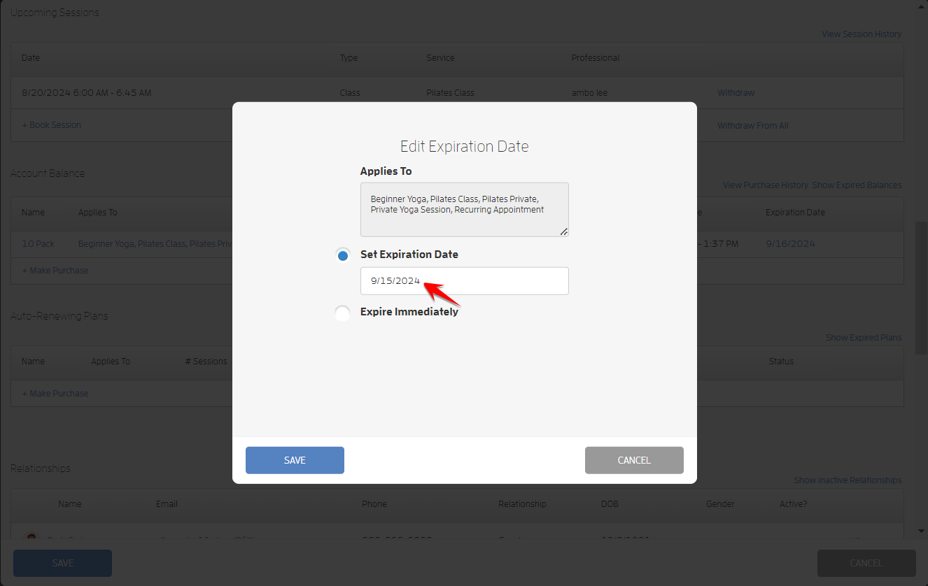 Session Adjustments and Expiration Dates — screenshot 5