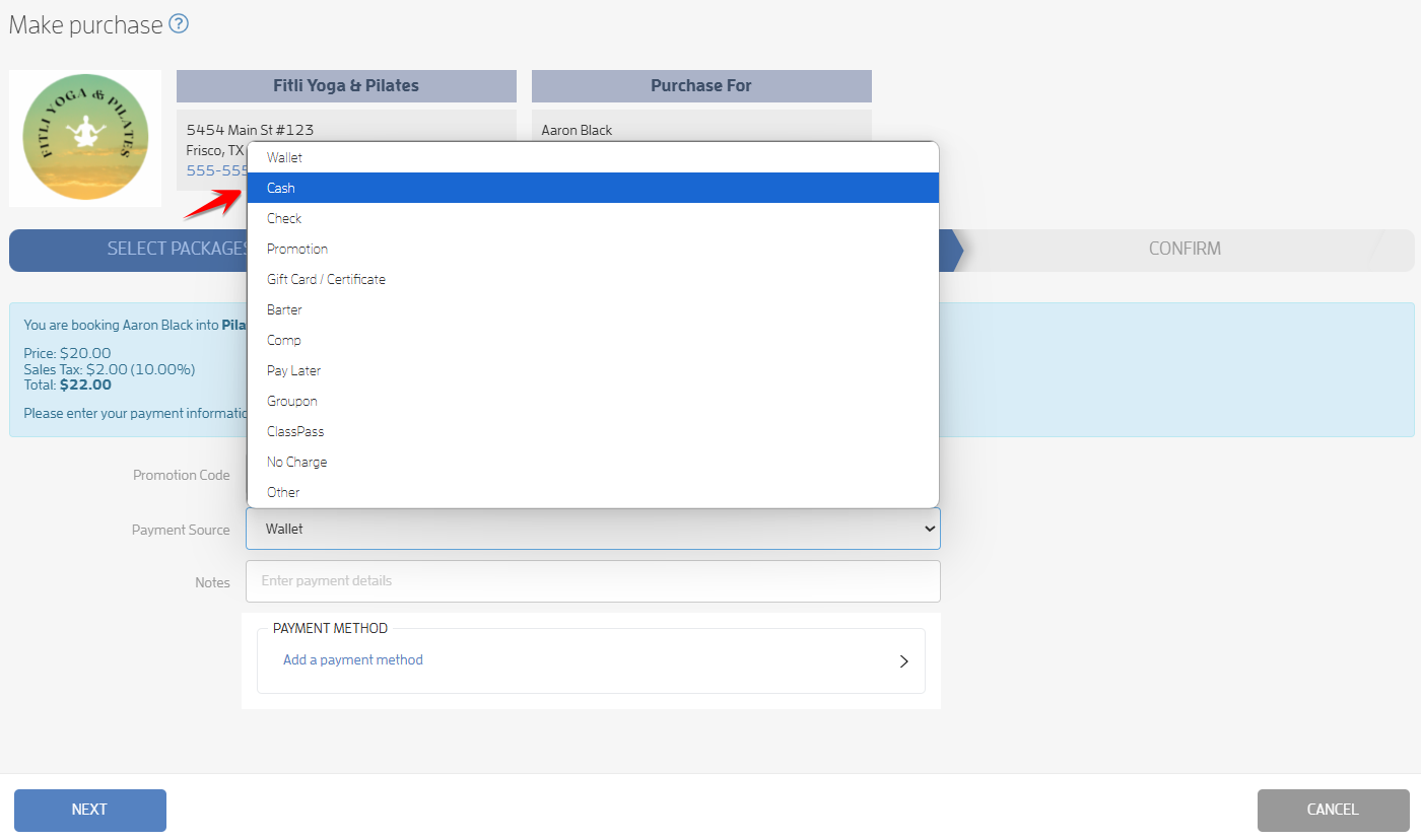 Step 6: Book a Customer Into a Class, Make a Purchase — screenshot 8