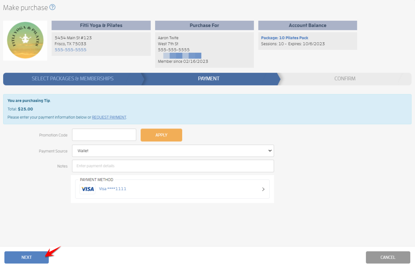 How can I charge a tip for a client's visit? — screenshot 6
