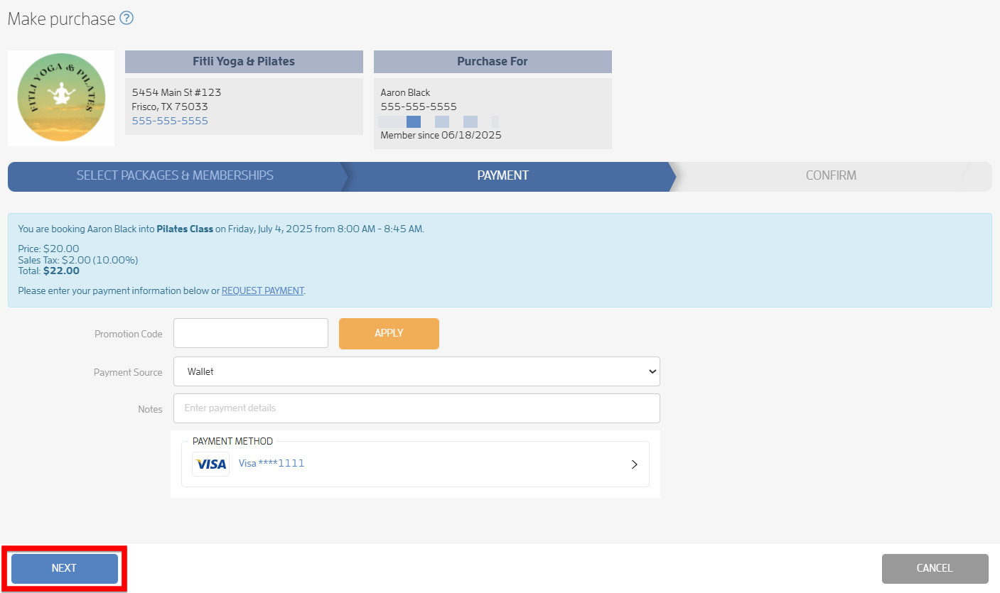Step 6: Book a Customer Into a Class, Make a Purchase — screenshot 10