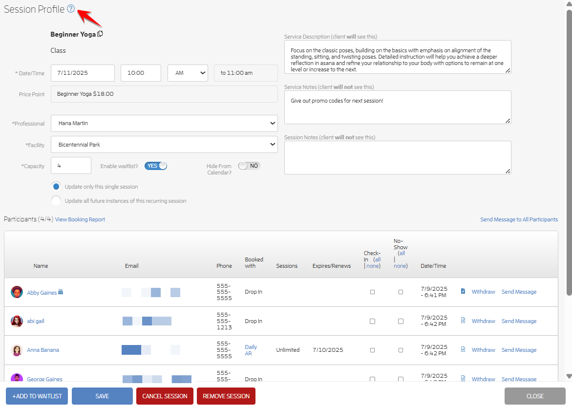 Session, Class or Appointment Profile: Things to know — screenshot 4
