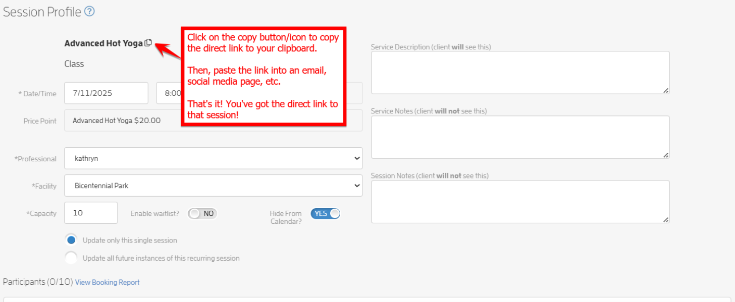 Linking directly to a Class or Appointments — screenshot 1