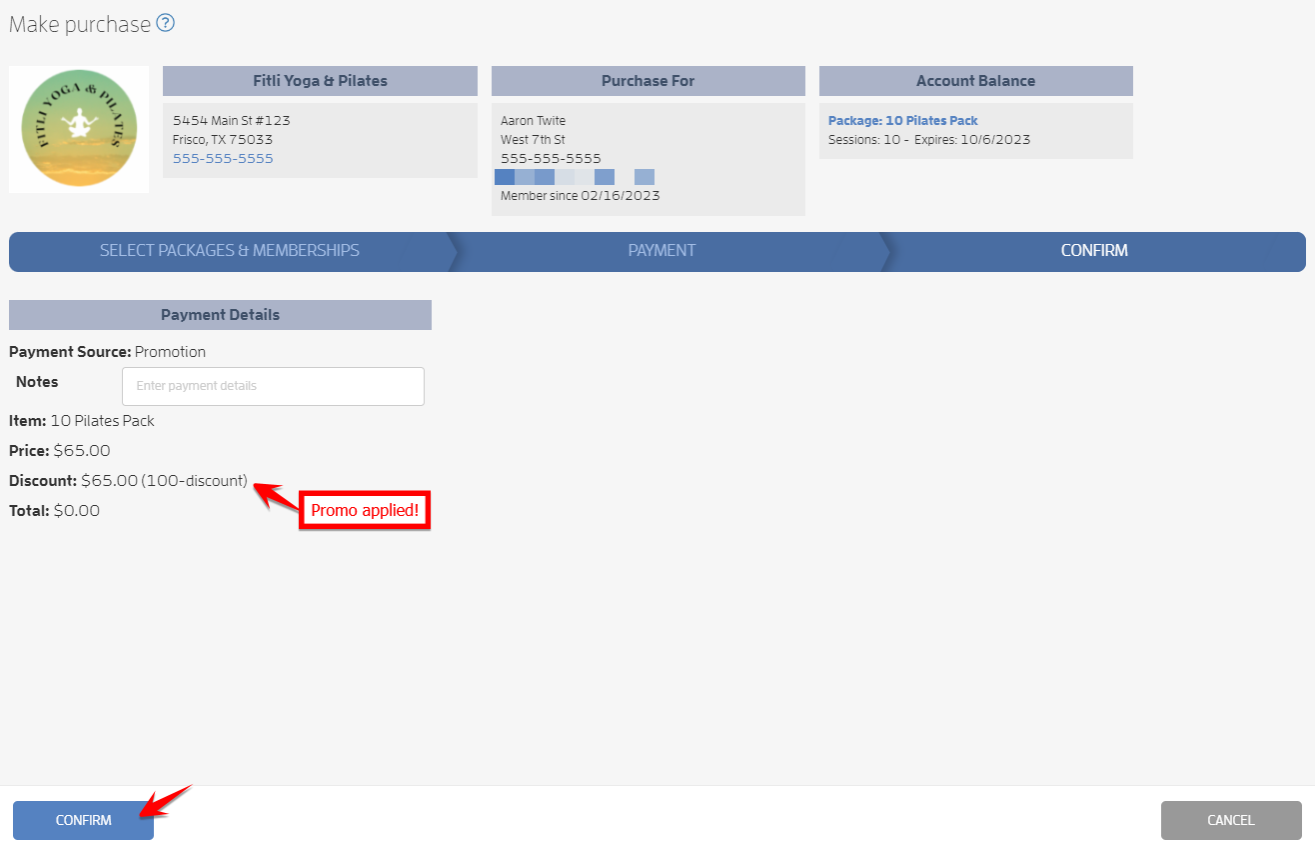How to add sessions to a customer's account without charging them — screenshot 5