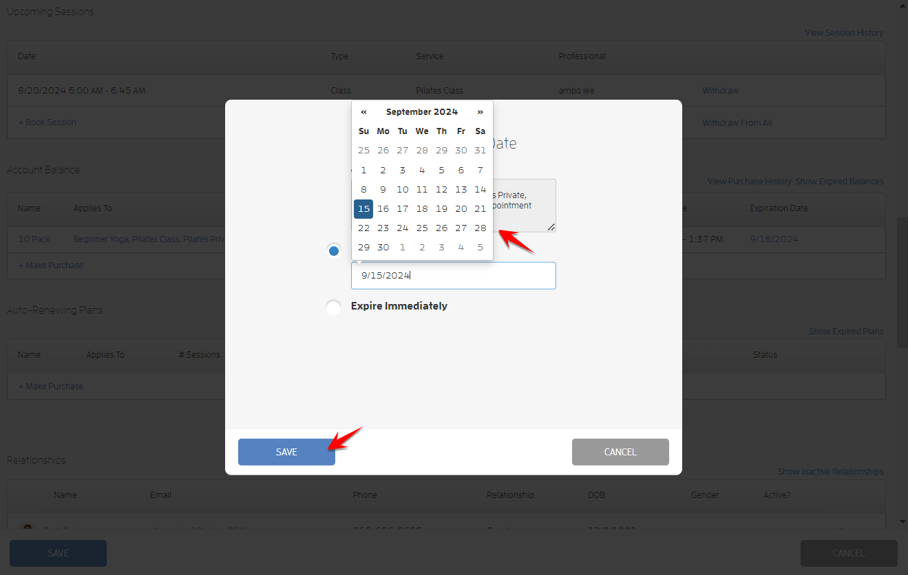 Session Adjustments and Expiration Dates — screenshot 6