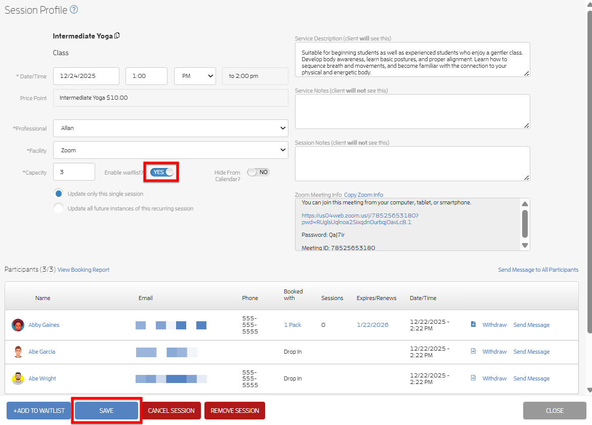 Waitlist for Classes — screenshot 3