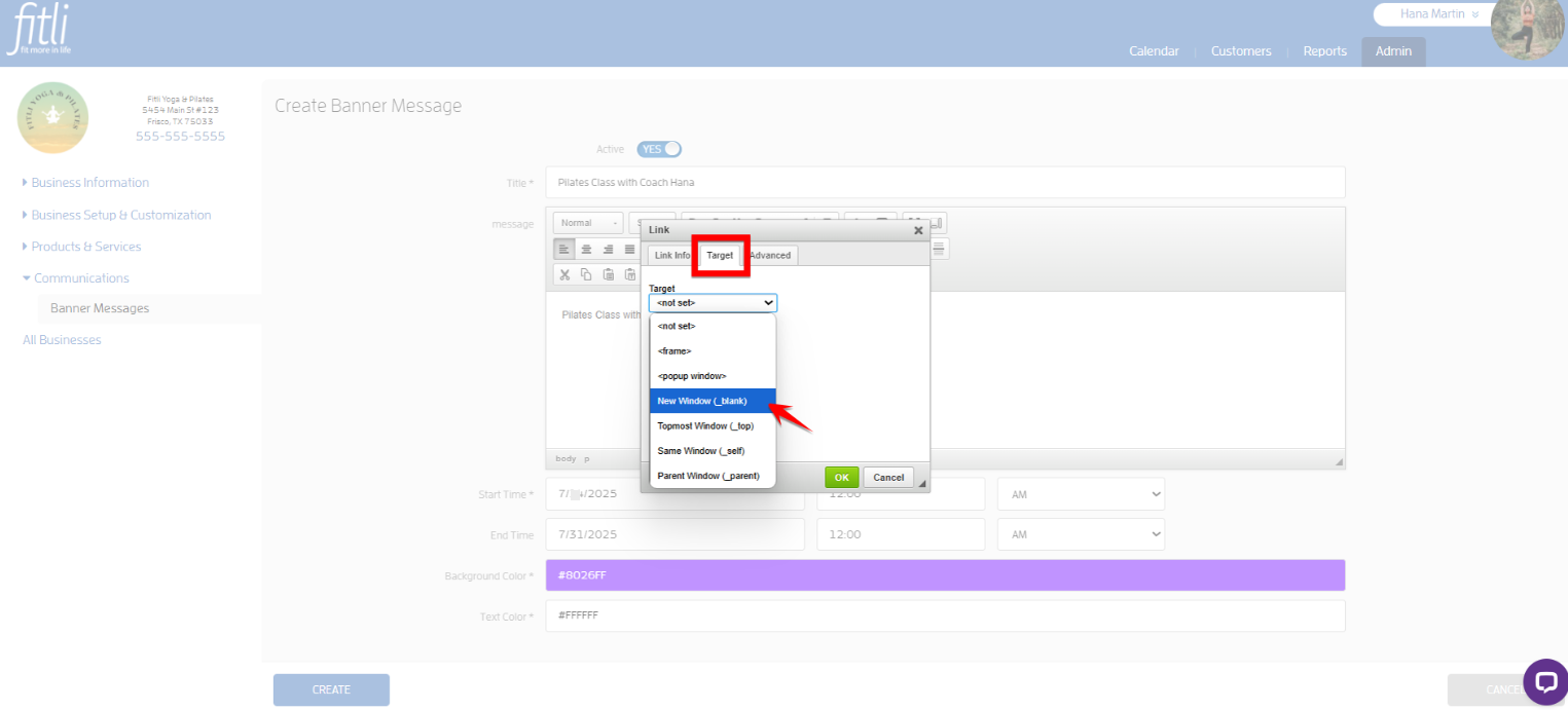 Create a Banner Message with a link for your Clients to Purchase or Book — screenshot 25