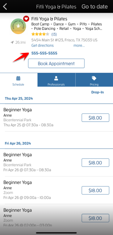 iOs App: How to contact the business? — screenshot 2
