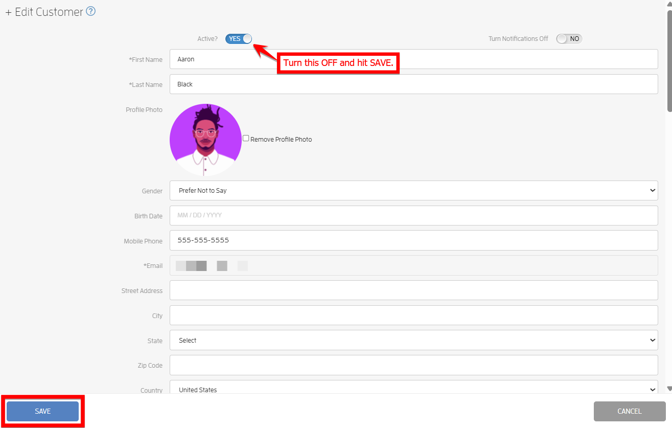 Can I set customers to be inactive or remove them from my list? — screenshot 3