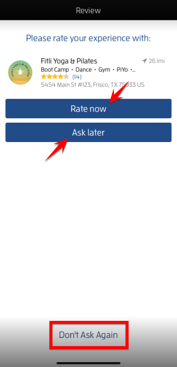iOs App: How Can I Leave a Review for a Business/Instructor? — screenshot 1