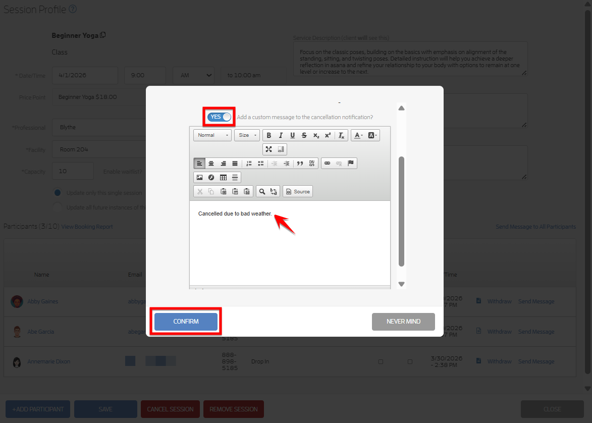 How to Add a Custom Message During Session Cancellation? — screenshot 5