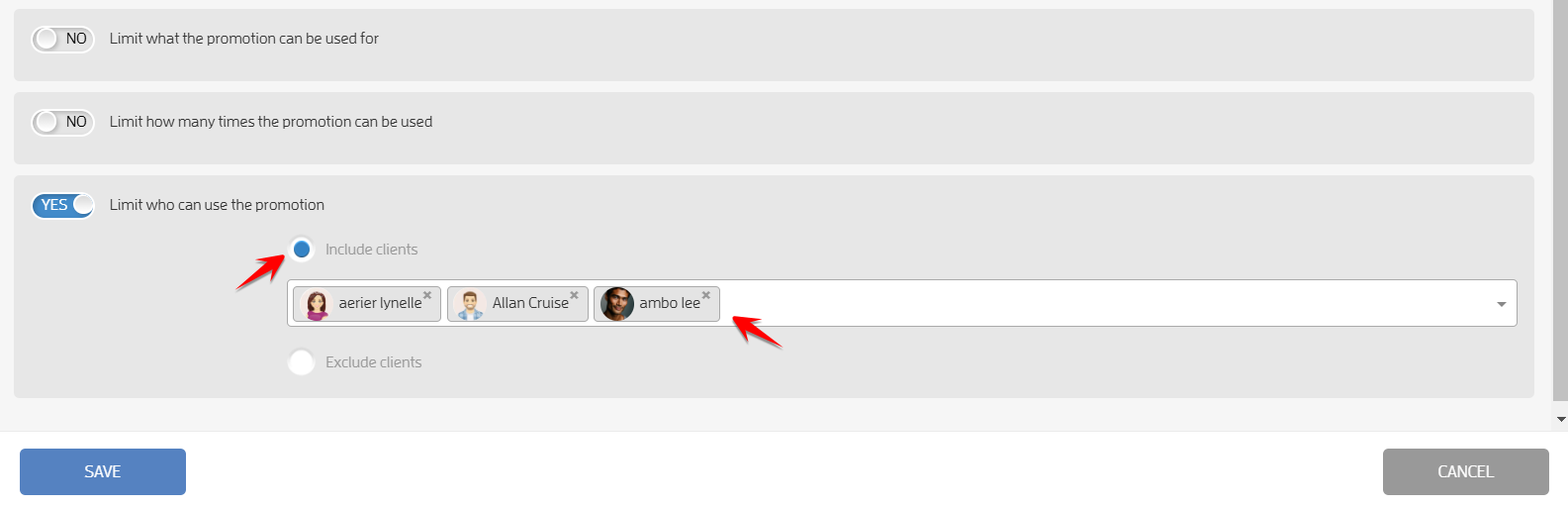 Promotions - Include or Exclude Clients — screenshot 4
