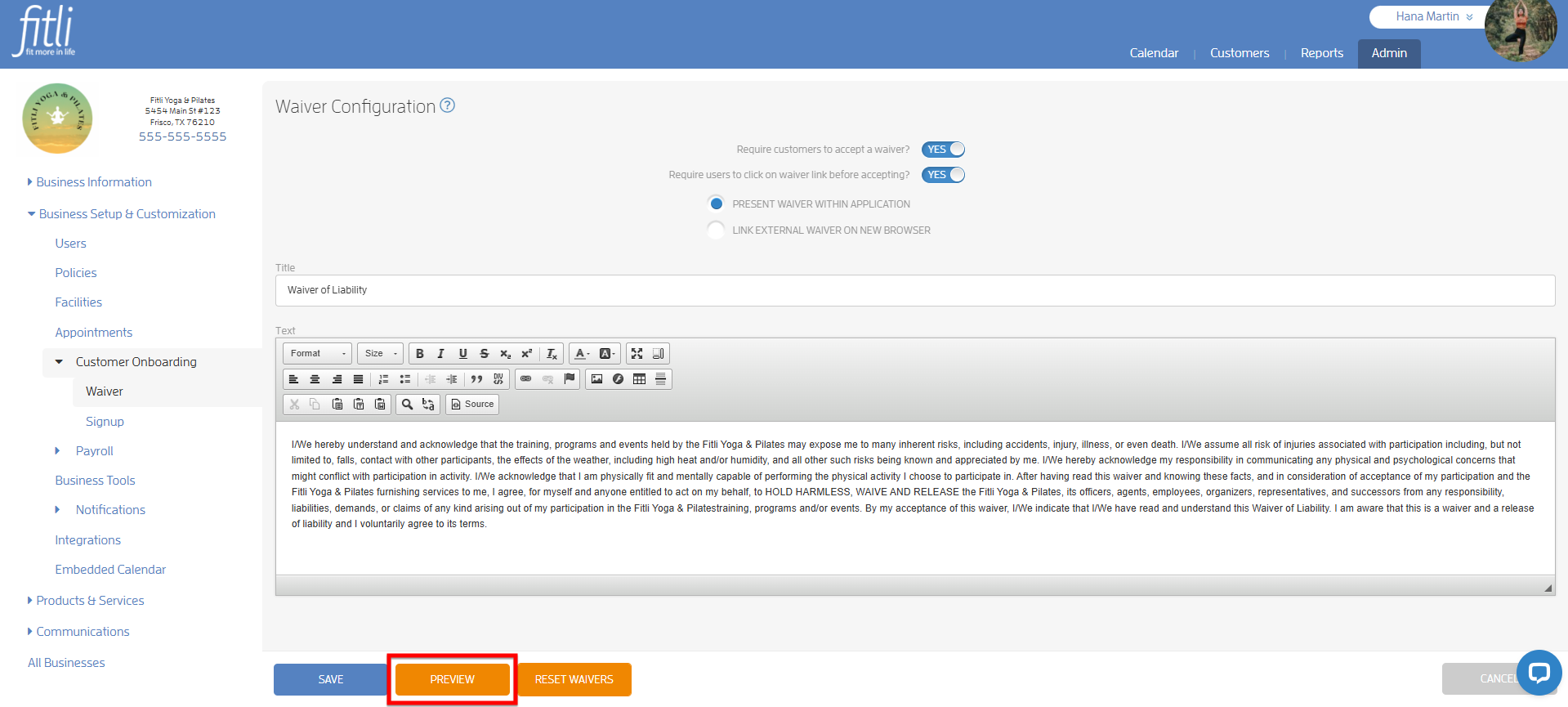Electronic Waivers — screenshot 2