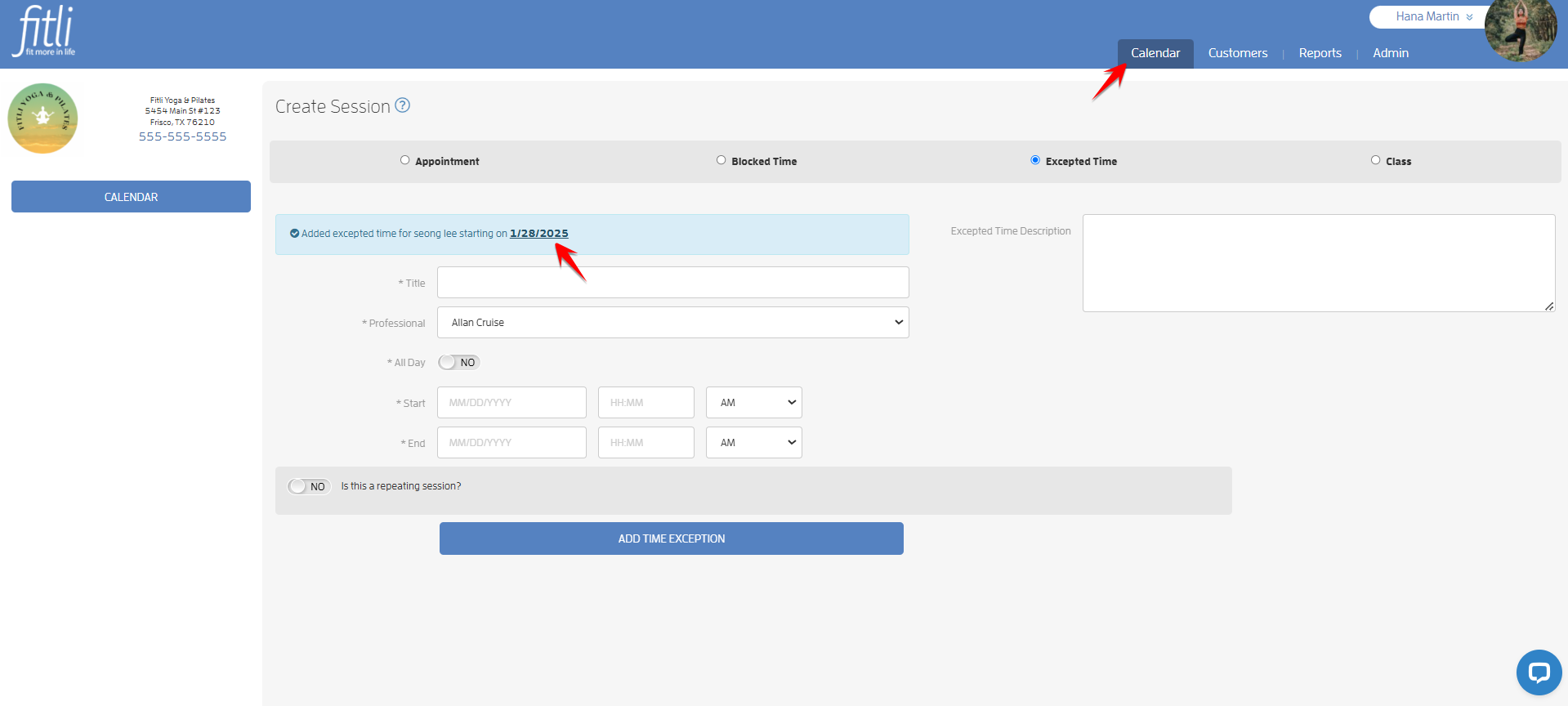 How to Schedule Excepted Times for your Professionals? — screenshot 7