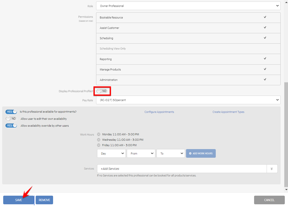 Display or Hide your Professionals' Profiles — screenshot 9