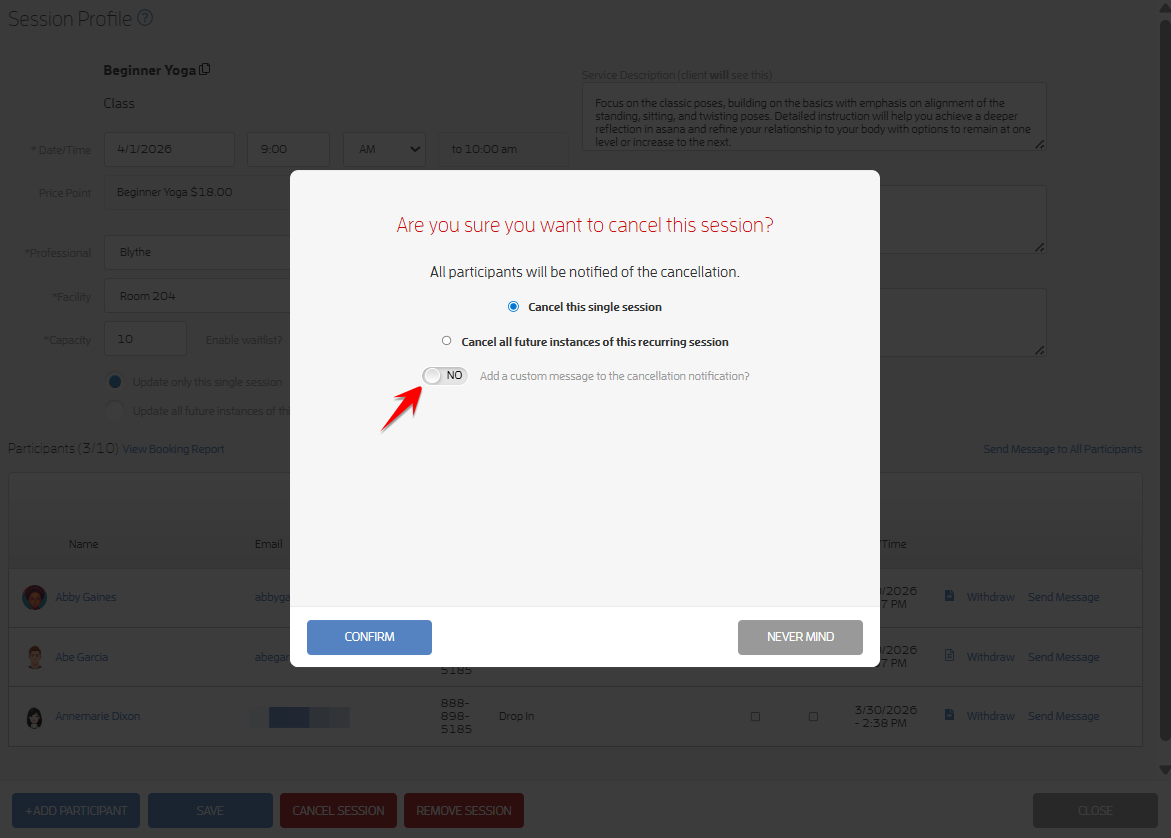 How to Add a Custom Message During Session Cancellation? — screenshot 3