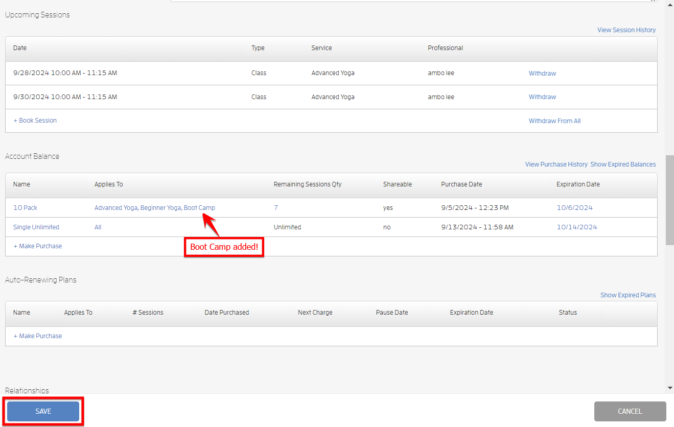 Updating Client Balances with Specific Services — screenshot 4