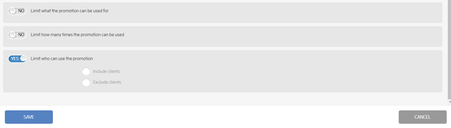 Promotions - Include or Exclude Clients — screenshot 3