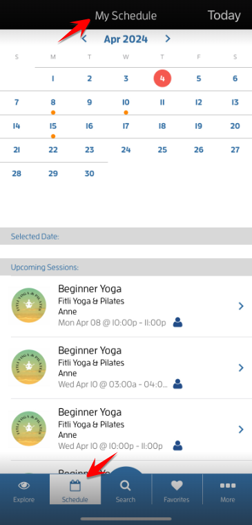 iOs App: How to view your booked classes? — screenshot 1