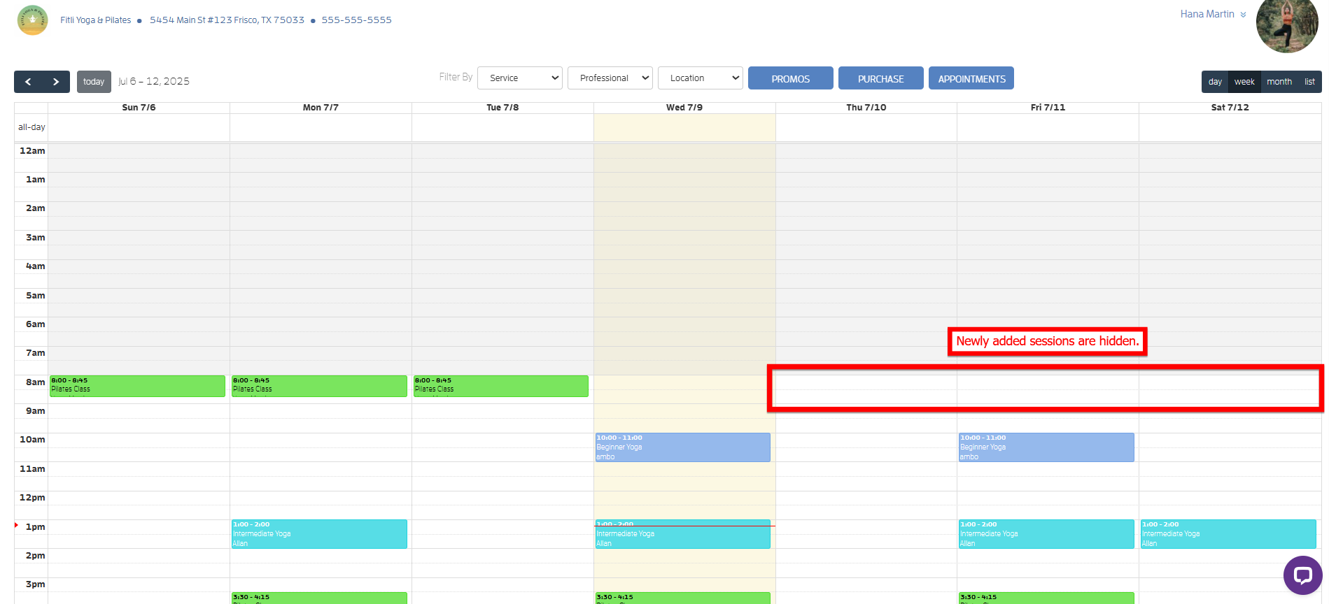 How to 'hide' a session or class on your Business Calendar — screenshot 9