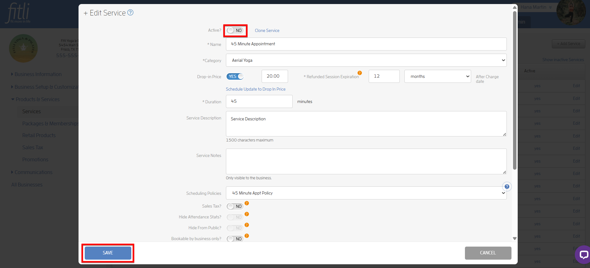 How to de-activate / re-activate a service — screenshot 7