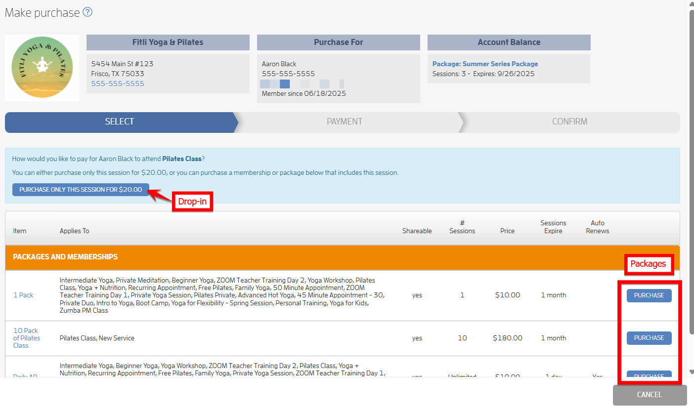 Step 6: Book a Customer Into a Class, Make a Purchase — screenshot 4