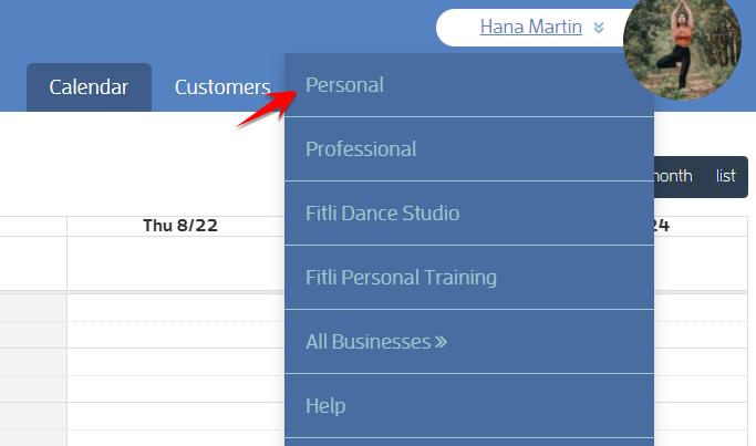 How to change your business' password within the Fitli site — screenshot 1